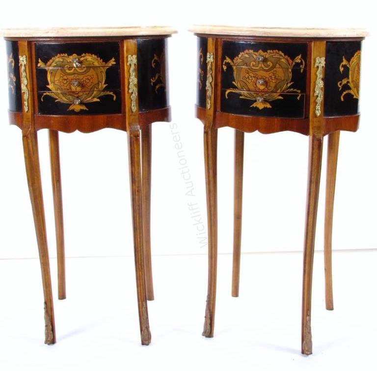 Appraisal: A pair of French style stand tables with marble tops