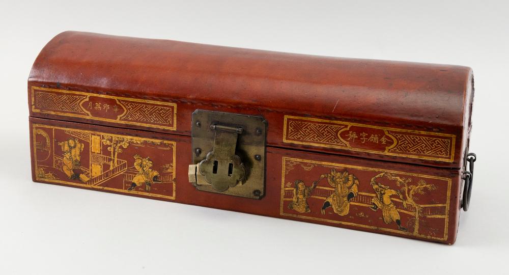 Appraisal: CHINESE PIGSKIN DOME-TOP DOCUMENT BOX LATE TH CENTURY HEIGHT WIDTH