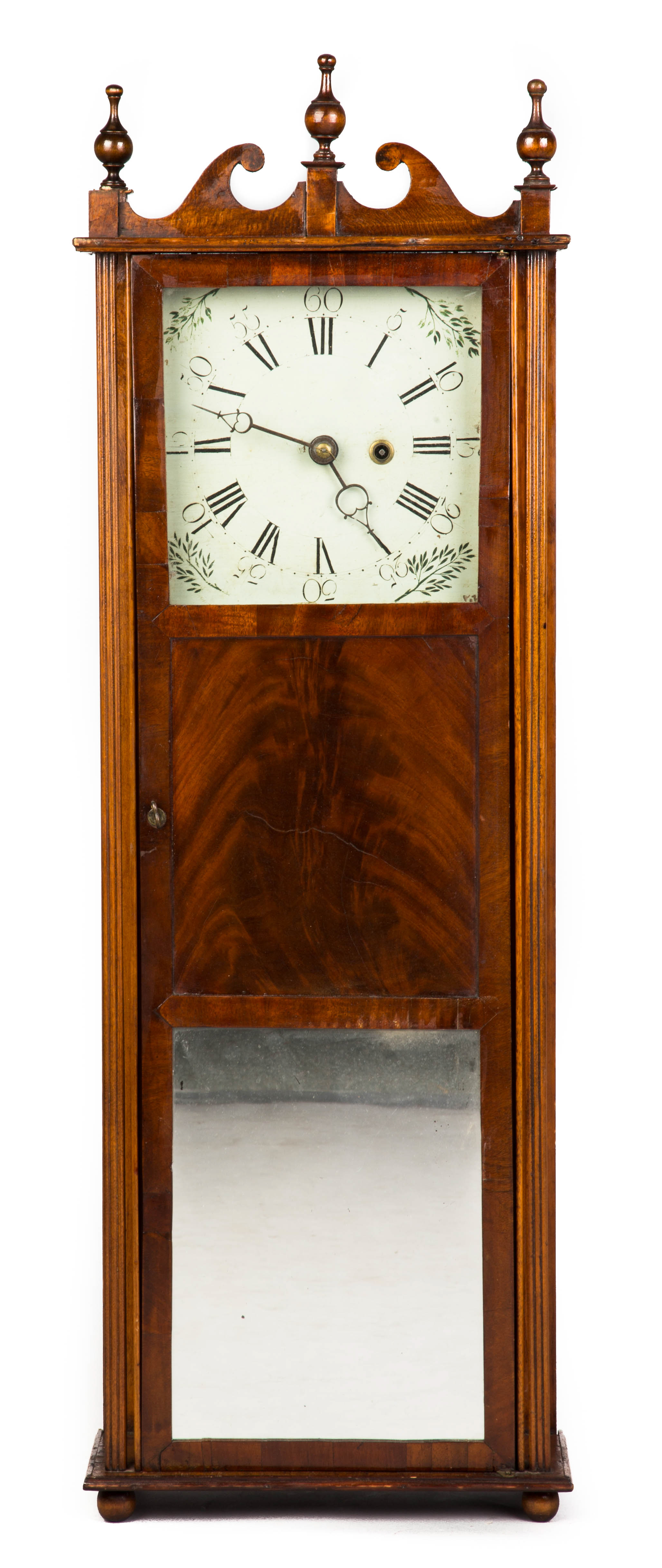 Appraisal: Rare Elnathan Taber Shelf Clock Figured mahogany case receded columns