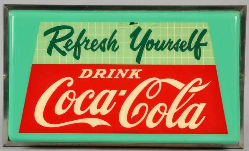 Appraisal: Plastic Metal Coca-Cola Lighted Wall Sign s Plastic front is