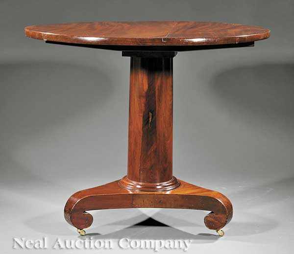 Appraisal: An American Late Classical Mahogany Tilt-Top Table c circular top