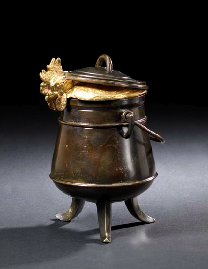 Appraisal: Amusing French Gilt- and Patinated Bronze Rooster in a Pot