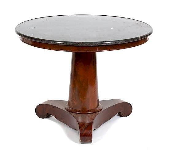 Appraisal: A Napoleon III Mahogany Marble Top Table Height x diameter