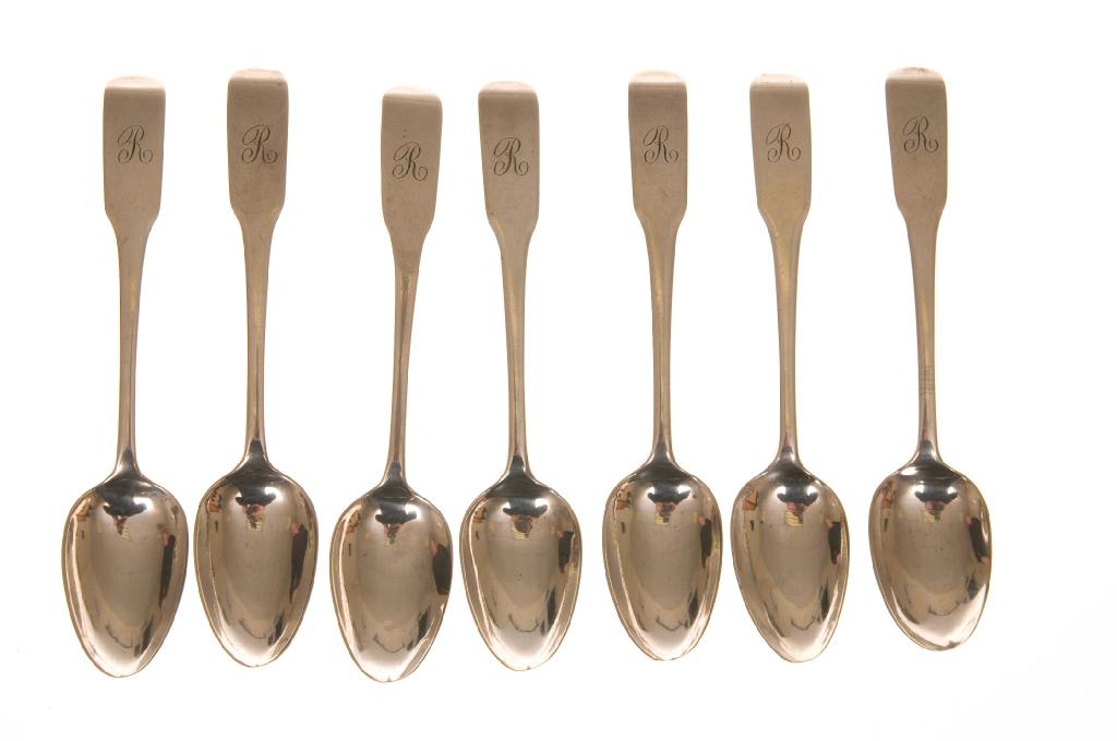 Appraisal: SET OF SEVEN GEORGE III SCOTTISH SILVER FIDDLE PATTERN TEASPOONS