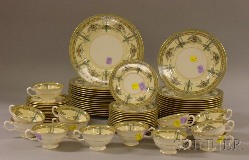 Appraisal: Seventy-three Piece Lenox Enameled Sheraton Ivory Pattern Porcelain Partial Dinner