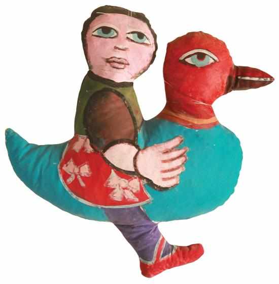 Appraisal: MIRKA MORA BORN Girl Riding Bird painted doll signed and