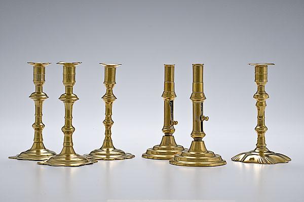 Appraisal: SIX TH AND TH CENTURY ENGLISH BRASS CANDLESTICKS ca -