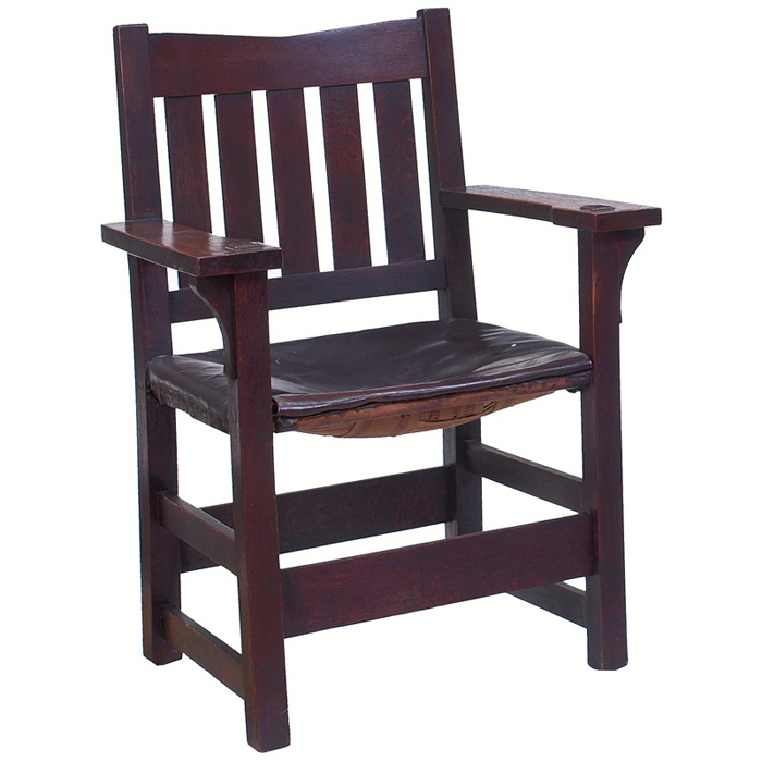 Appraisal: Gustav Stickley armchair V back form with five vertical slats