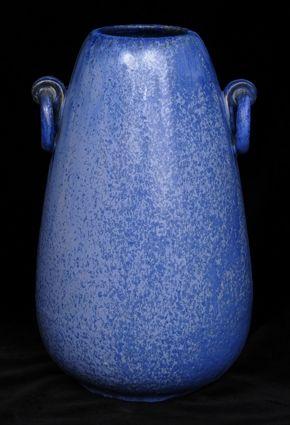 Appraisal: FULPER BLUE-GLAZED VASE The tapered body applied with ring handles