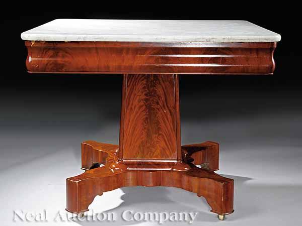 Appraisal: An American Late Classical Mahogany and Marble Top Center Table