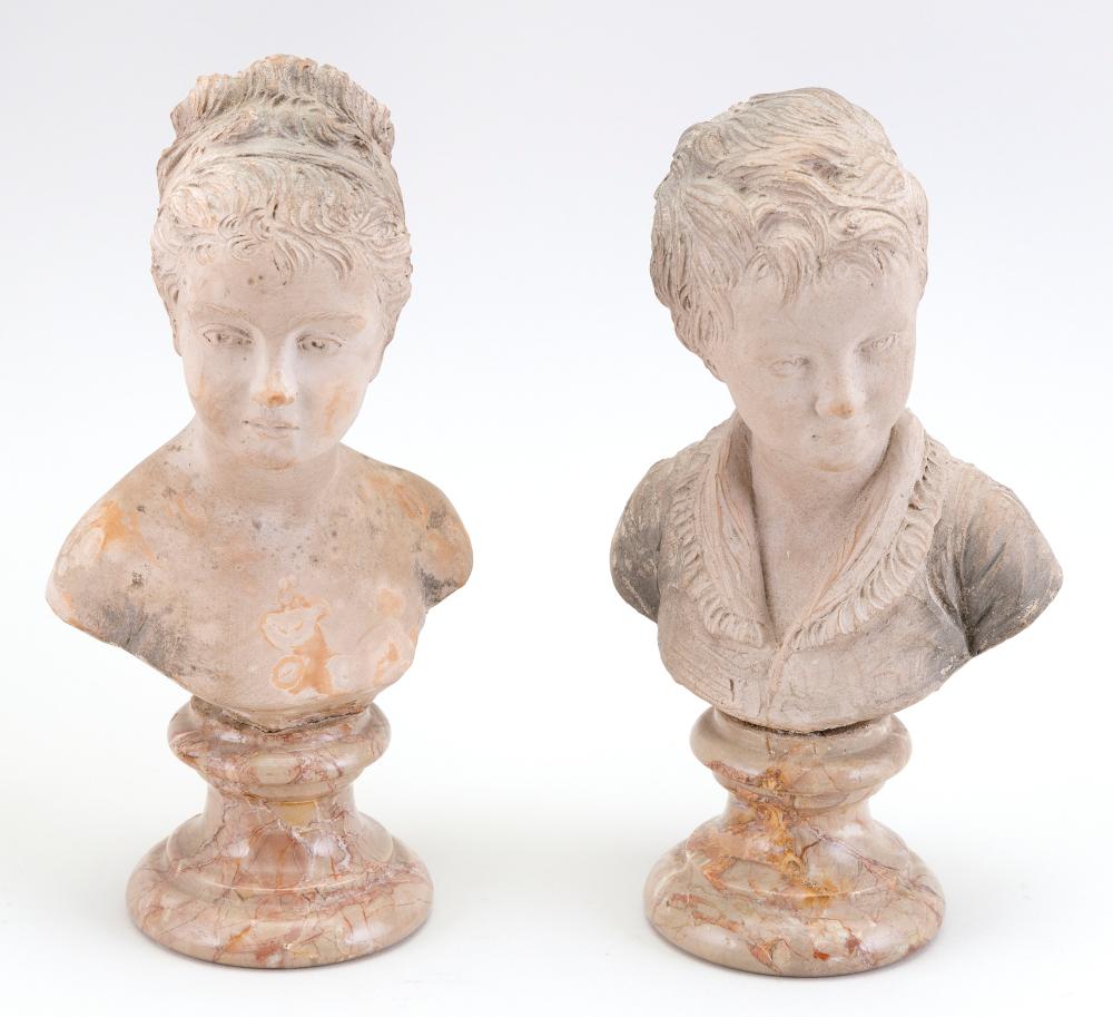 Appraisal: PAIR OF ITALIAN CERAMIC BUSTS ON MARBLE BASES EARLY TH