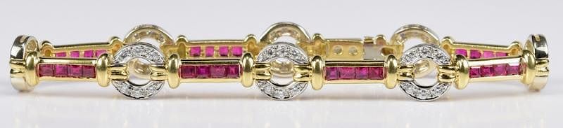 Appraisal: Ruby and Diamond K Link Bracelet Ruby and diamond bracelet