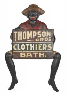 Appraisal: Black Americana painted tin advertising sign for Thompson Bros Clothiers