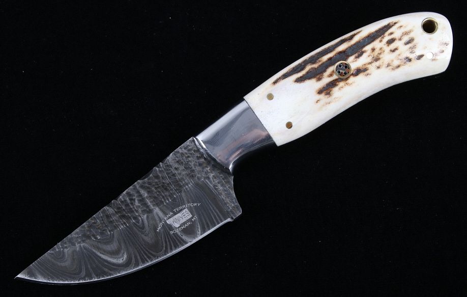 Appraisal: Montana Territory Damascus and Stag Antler Knife This is an