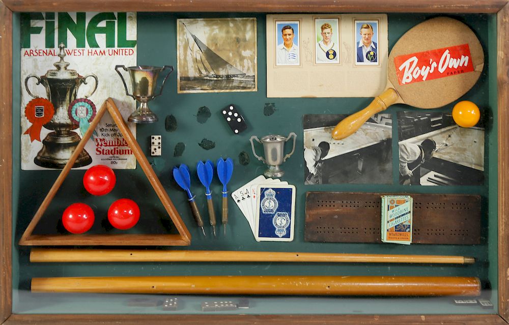 Appraisal: Shadowbox Collection of Vintage and Antique Games and Sporting Memorabilia