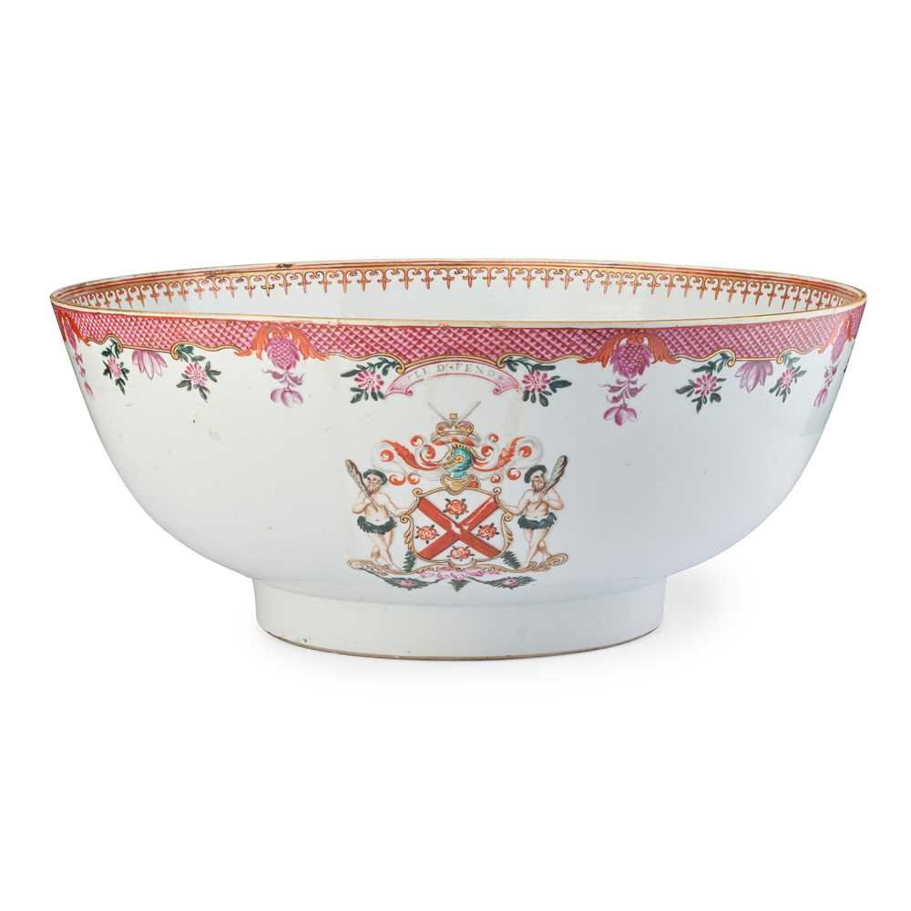 Appraisal: LARGE FAMILLE ROSE ARMORIAL PUNCH BOWL QING DYNASTY TH CENTURY