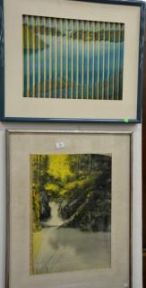 Appraisal: Four contemporary paintings including S Crocthin Daylight Sunset accordion landscape