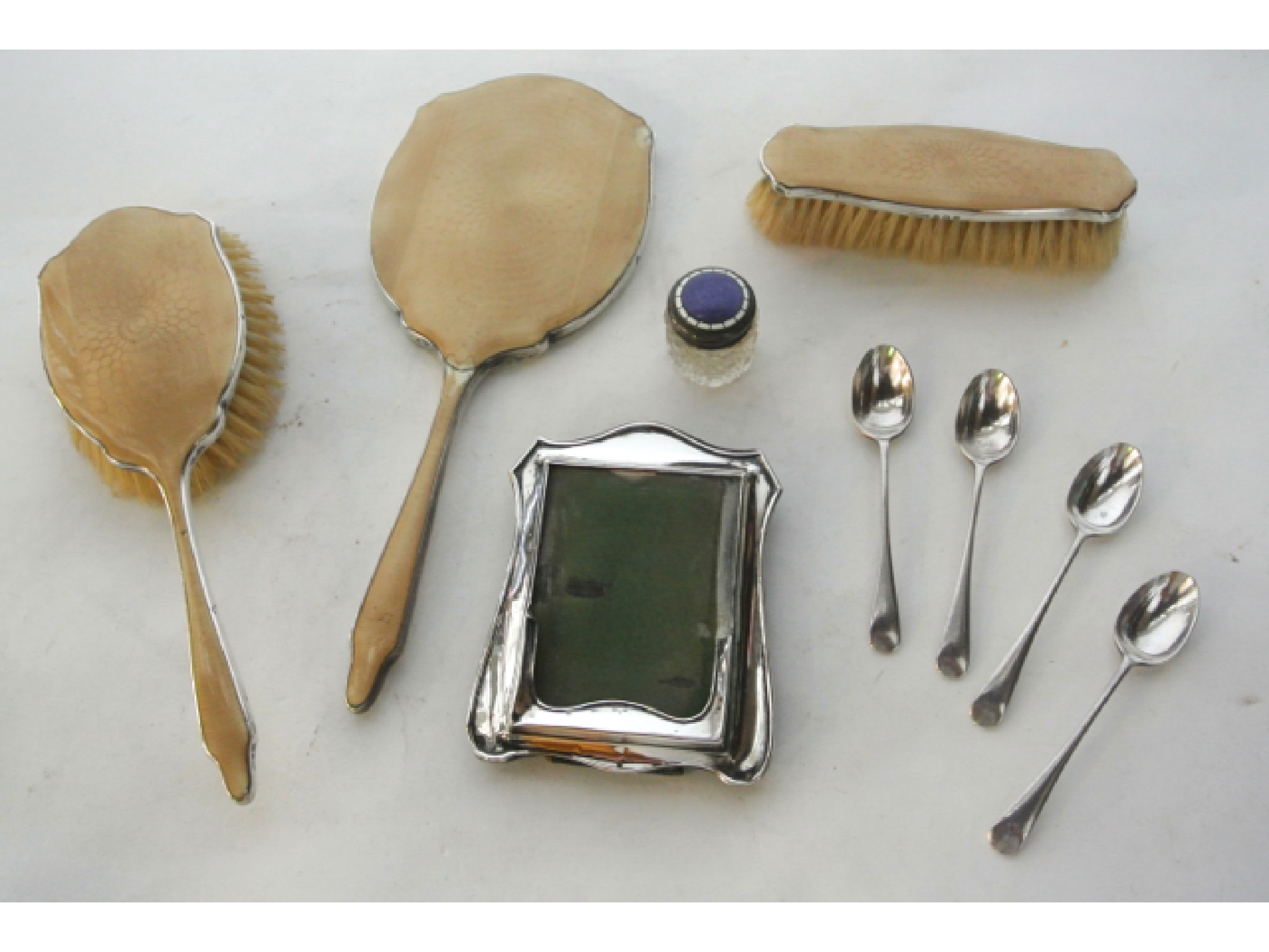 Appraisal: An enamelled silver dressing set W G Sothers Ltd Birmingham