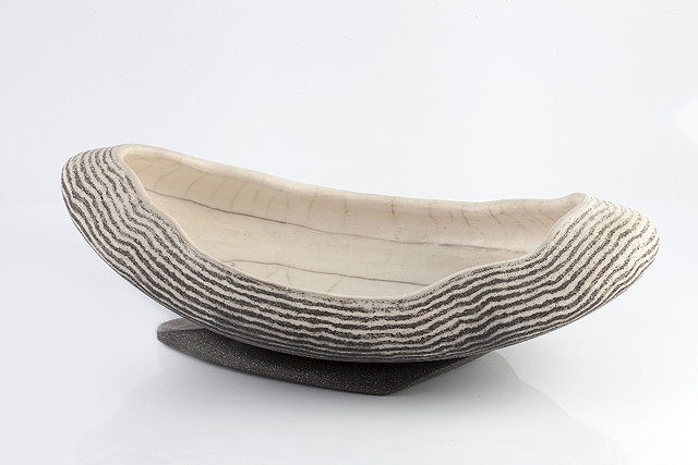 Appraisal: David Roberts British b Raku Bowl on standgrey and white