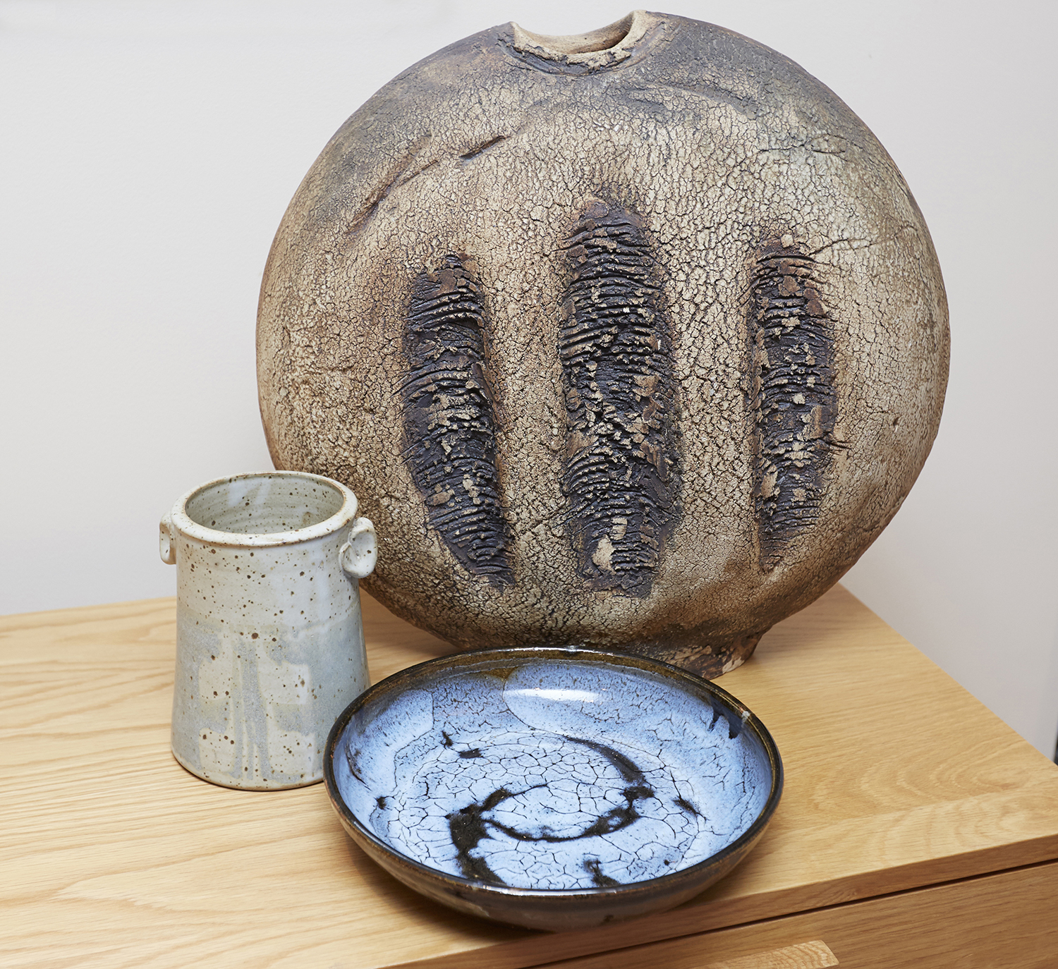 Appraisal: A GROUP OF THREE CONTEMPORARY STUDIO ART POTTERY WARES cm