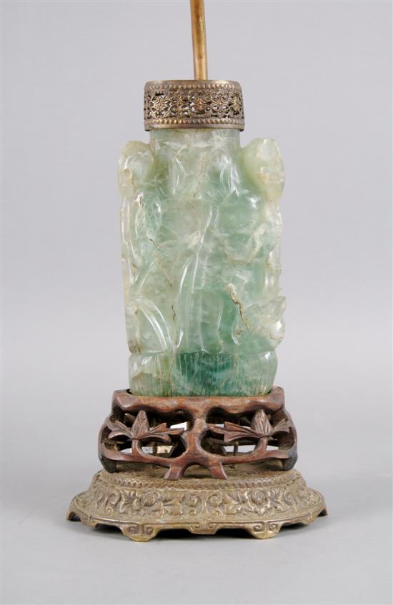 Appraisal: A Chinese Green Hardstone Vase Height of vase inches