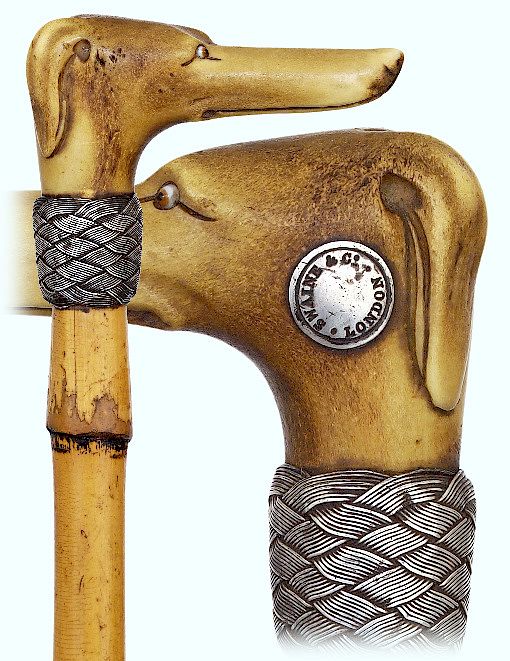 Appraisal: Stag Horn Dog Day Cane -Ca -Stylized carved of stag