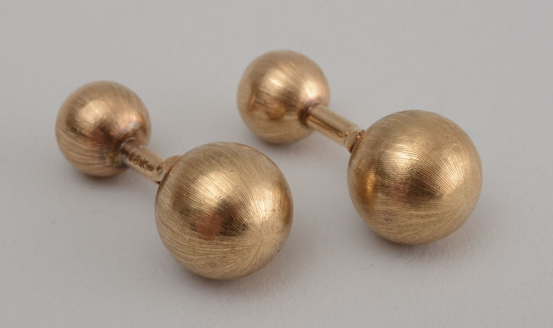 Appraisal: PAIR OF TIFFANY CO YELLOW GOLD BARBELL-FORM CUFFLINKS Signed 'Tiffany