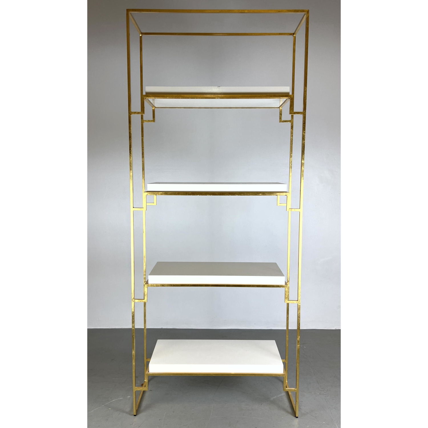 Appraisal: Decorator Gold Metal Etagere Display Shelves Open form Dimensions H