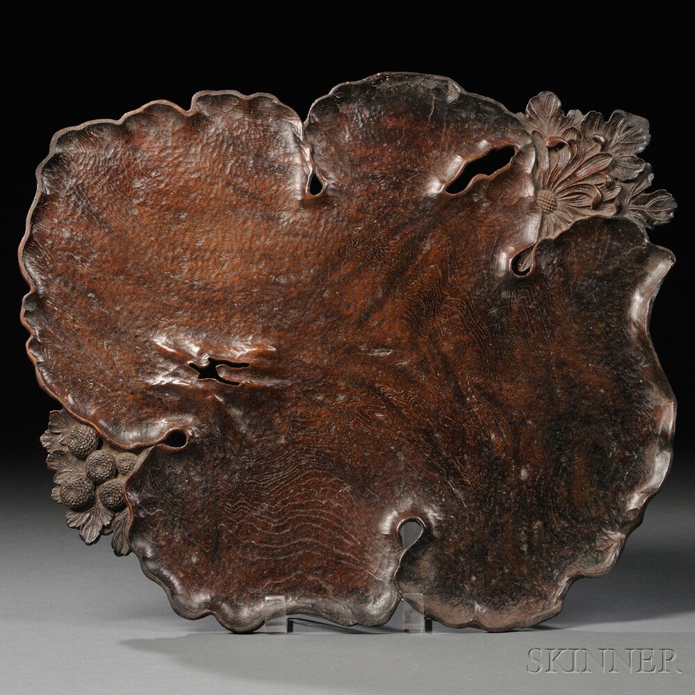 Appraisal: Sencha Tea Tray Japan th early th century burlwood leaf-form