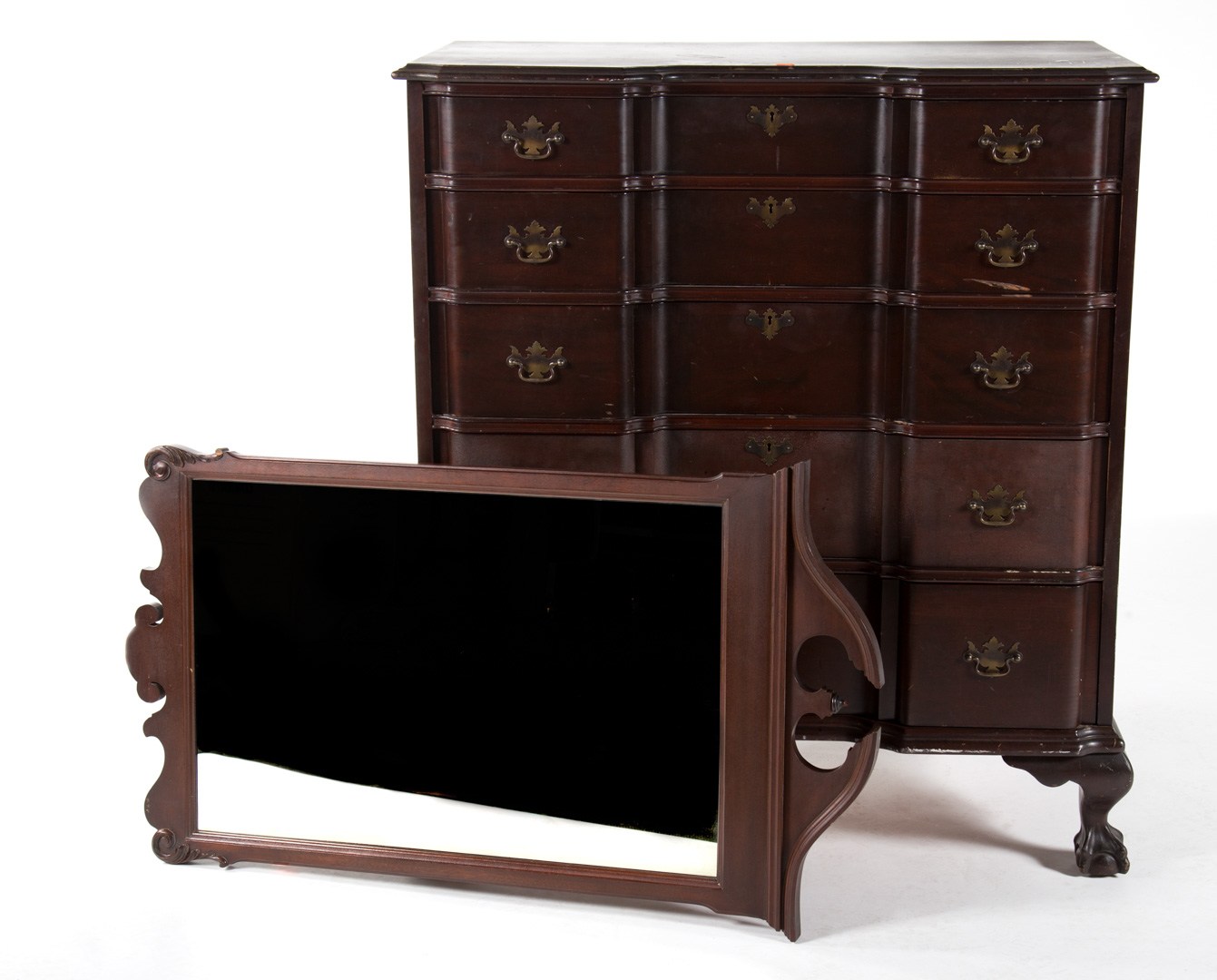 Appraisal: Mahogany block-front chest with wall mirror