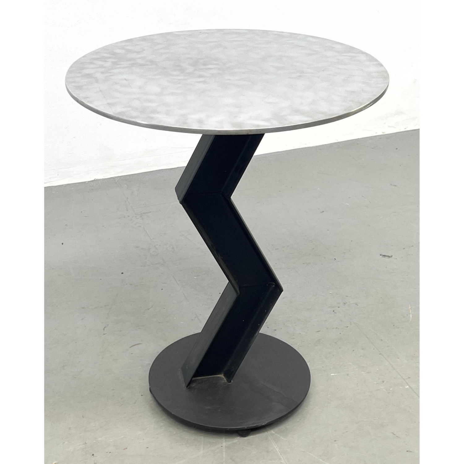 Appraisal: Modernist Steel Lightning Bolt Base Side Table Stand Industrial design