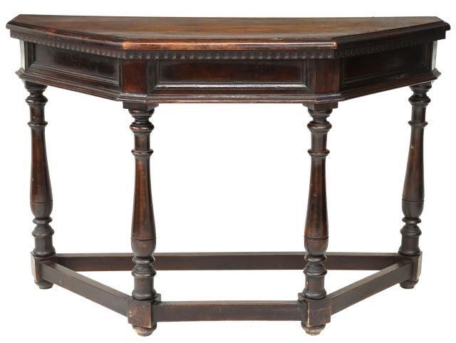 Appraisal: Rustic Italian console table th c shaped top over paneled