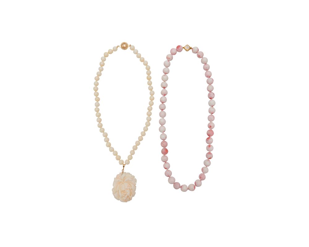 Appraisal: Two Coral Necklaces Two Coral Necklaces one comprised of white