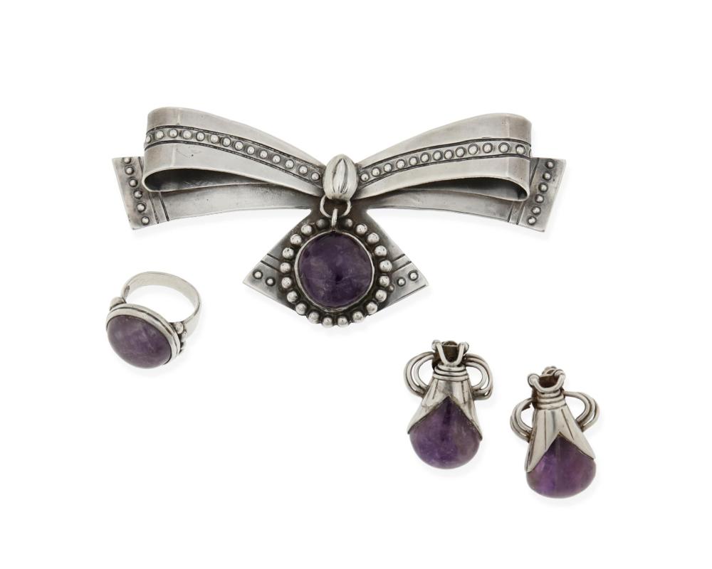 Appraisal: William Spratling - American A group of silver and amethyst