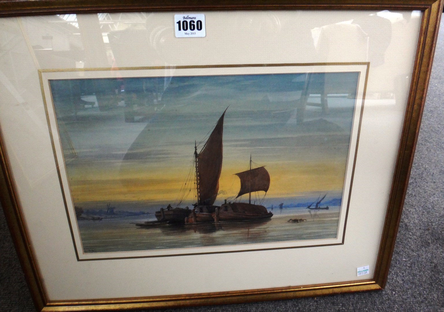 Appraisal: George Frederick White Moored boats at sunset watercolour signed with