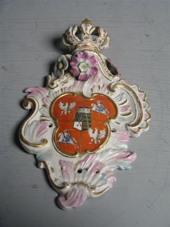 Appraisal: th century Italian Porcelain crest plaque in the Rococo manner