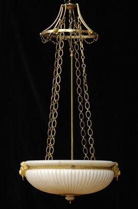 Appraisal: CONTINENTAL GILT-METAL MOUNTED ALABASTER CHANDELIER The oval reeded bowl with