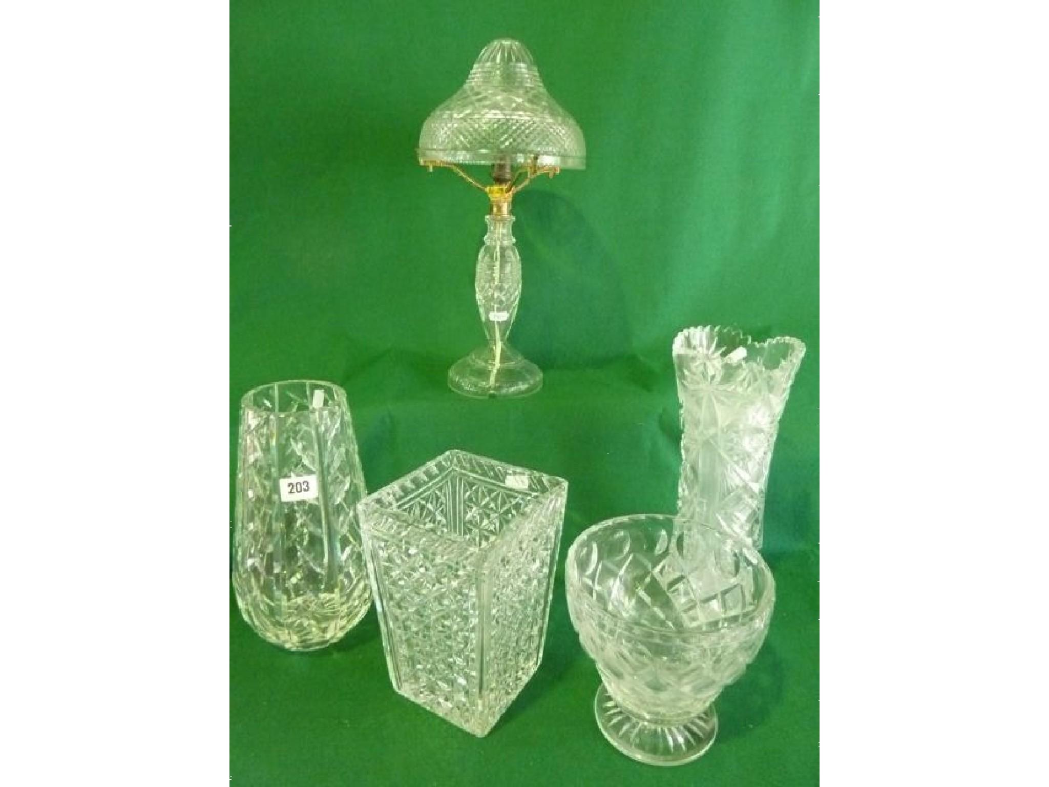 Appraisal: A selection of four crystal and other glass flower vases