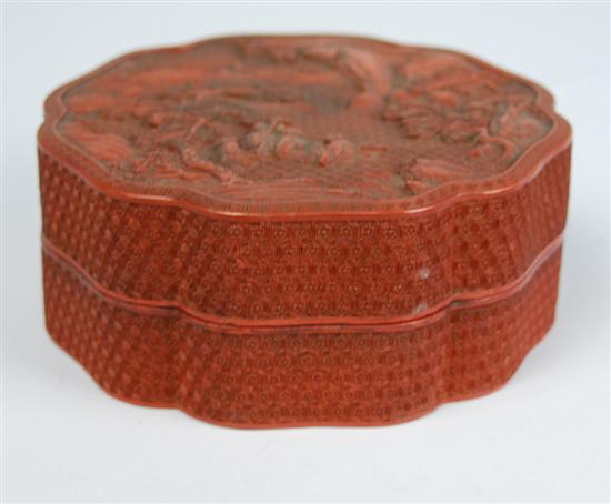 Appraisal: CHINESE CINNABAR LACQUER QUATREFOIL COVERED BOX th century diameter inches