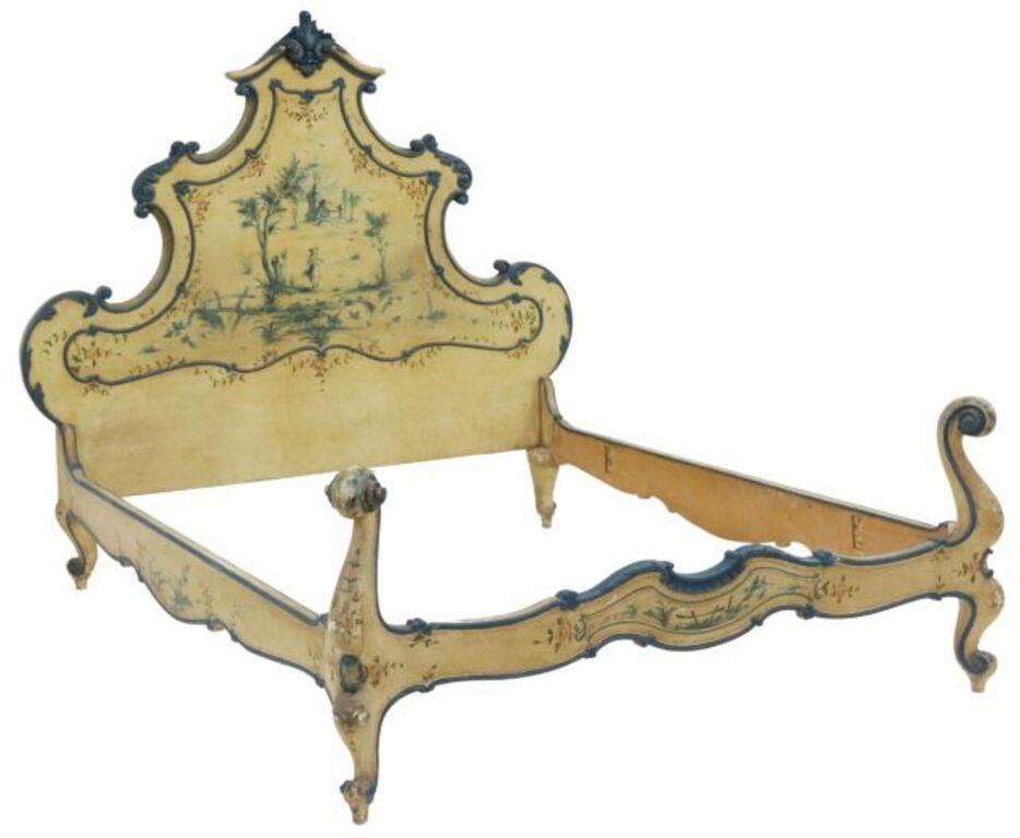 Appraisal: Venetian painted bed th c shaped headboard with blue painted