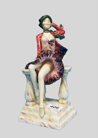 Appraisal: Kevin Francis Figure Windswept Lady holding skirt seated on pedestal