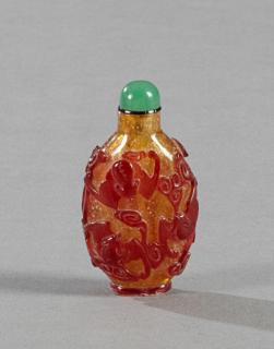 Appraisal: Peking Glass Red Overlay Yellow Snuff Bottle th c with