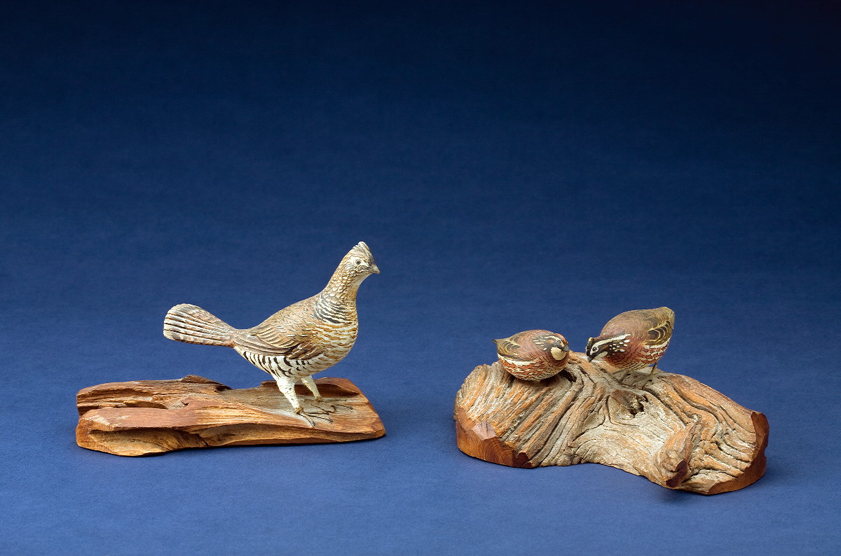 Appraisal: HARRY VREELAND AMERICAN - CARVED AND PAINTED MINIATURE RUFFED GROUSE