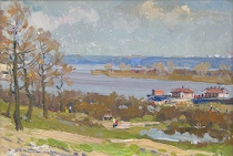 Appraisal: Nikolai Ovchinnikov Russian - Small Volga landscape Oil on board