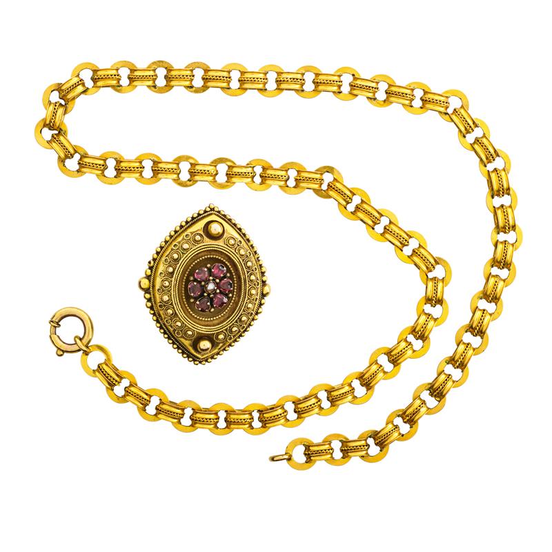 Appraisal: VICTORIAN ETRUSCAN REVIVAL YELLOW GOLD JEWELRY Condition Report