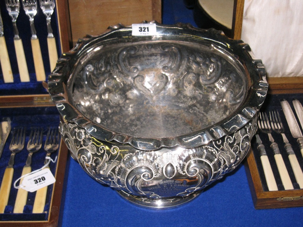 Appraisal: Embossed silver plated punch bowl