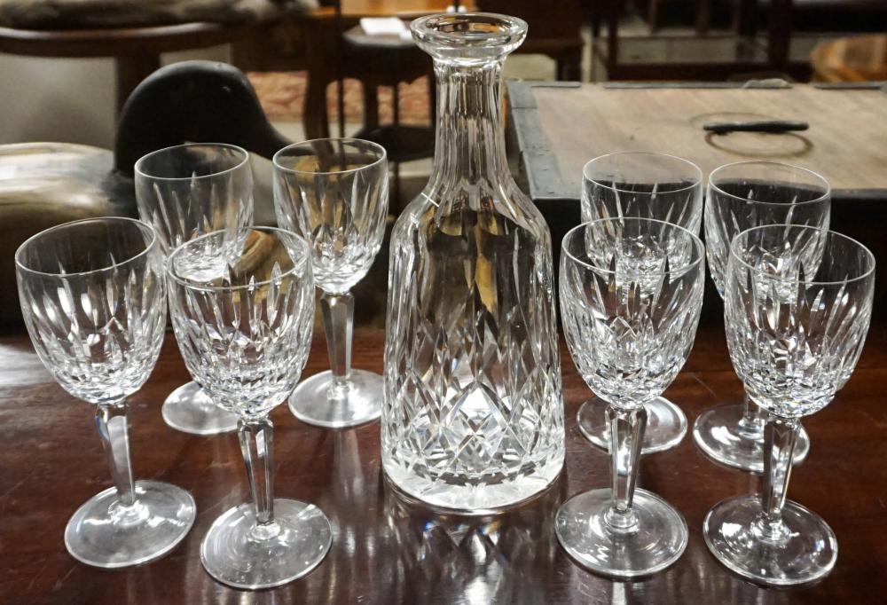 Appraisal: Waterford Cut Crystal Decanter Stopper Missing and Eight Stem Wines