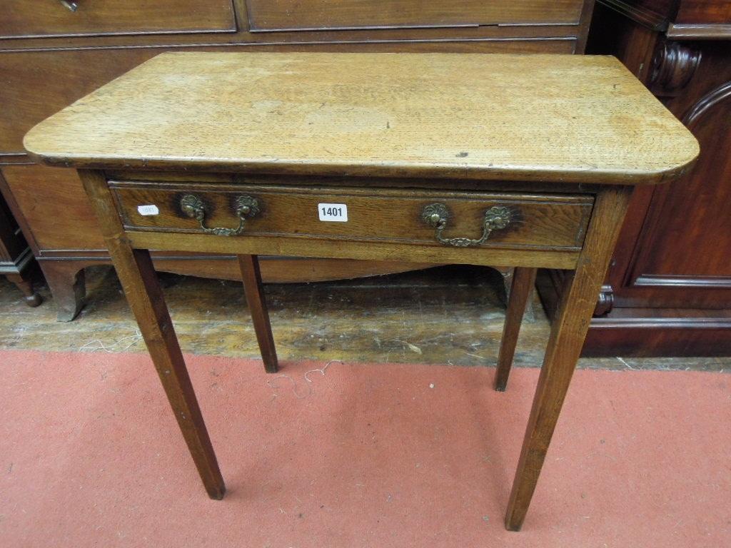 Appraisal: An antique oak side table fitted with shallow frieze drawer