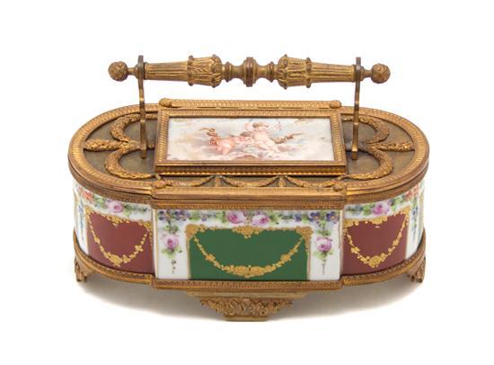 Appraisal: Sevres Style Gilt Metal Mounted Box of oval form decorated