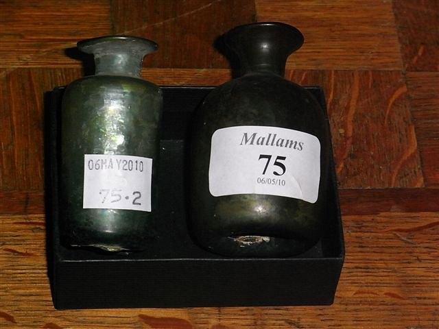 Appraisal: TWO OLD POSSIBLY ROMAN IRIDESCENT GLASS BOTTLES